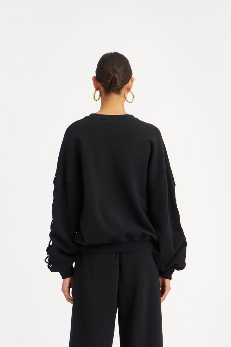 Rotate Birger Christensen Lacing Crewneck Black