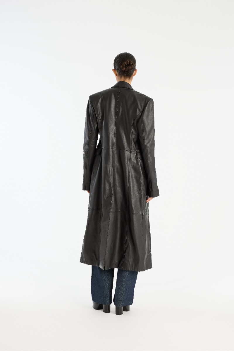 Rotate Birger Christensen Leather Long Coat Black