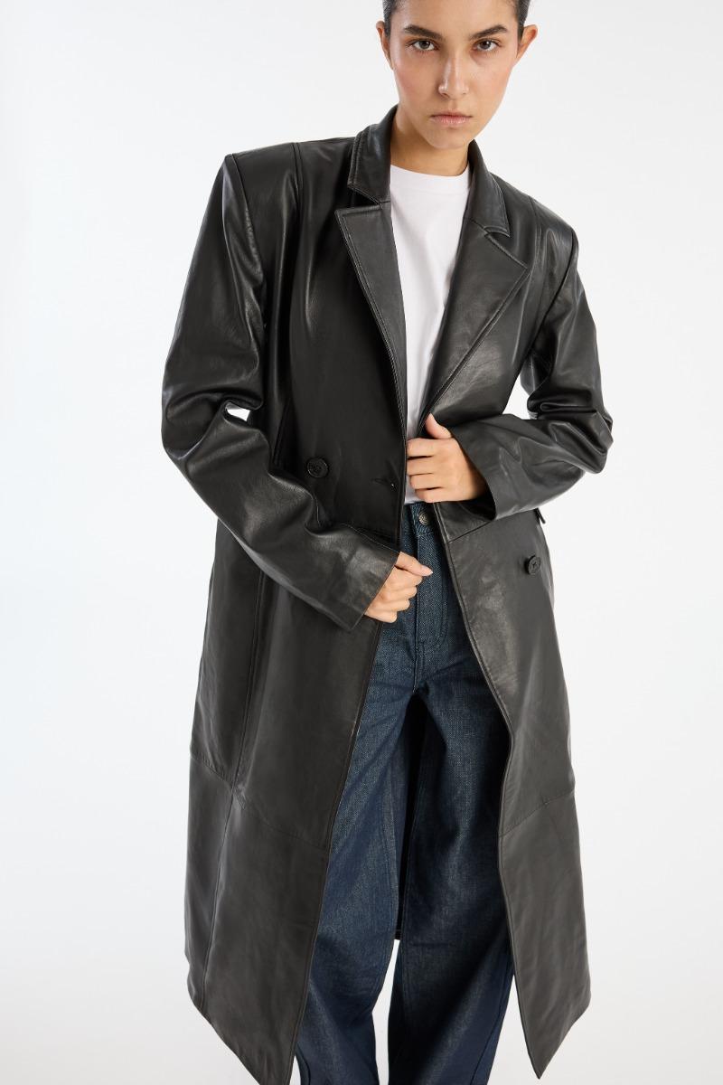 Rotate Birger Christensen Leather Long Coat Black