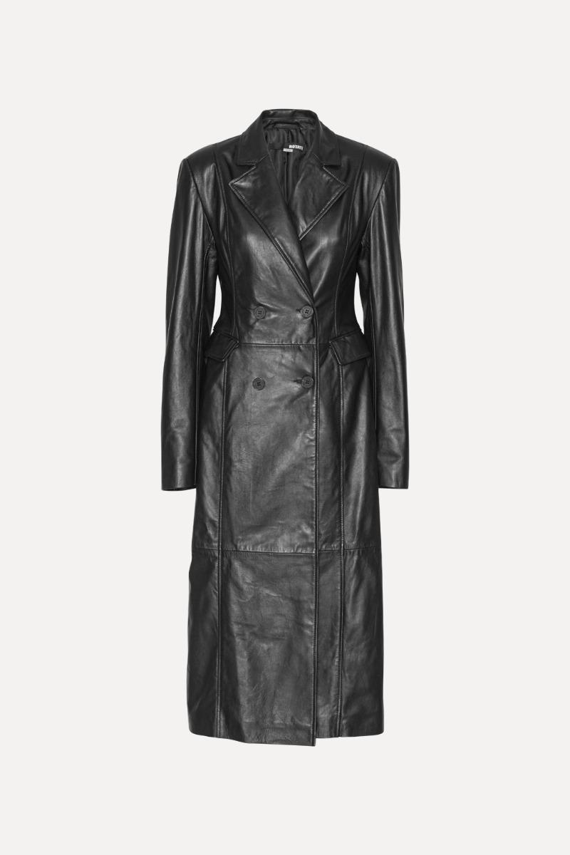 Rotate Birger Christensen Leather Long Coat Black