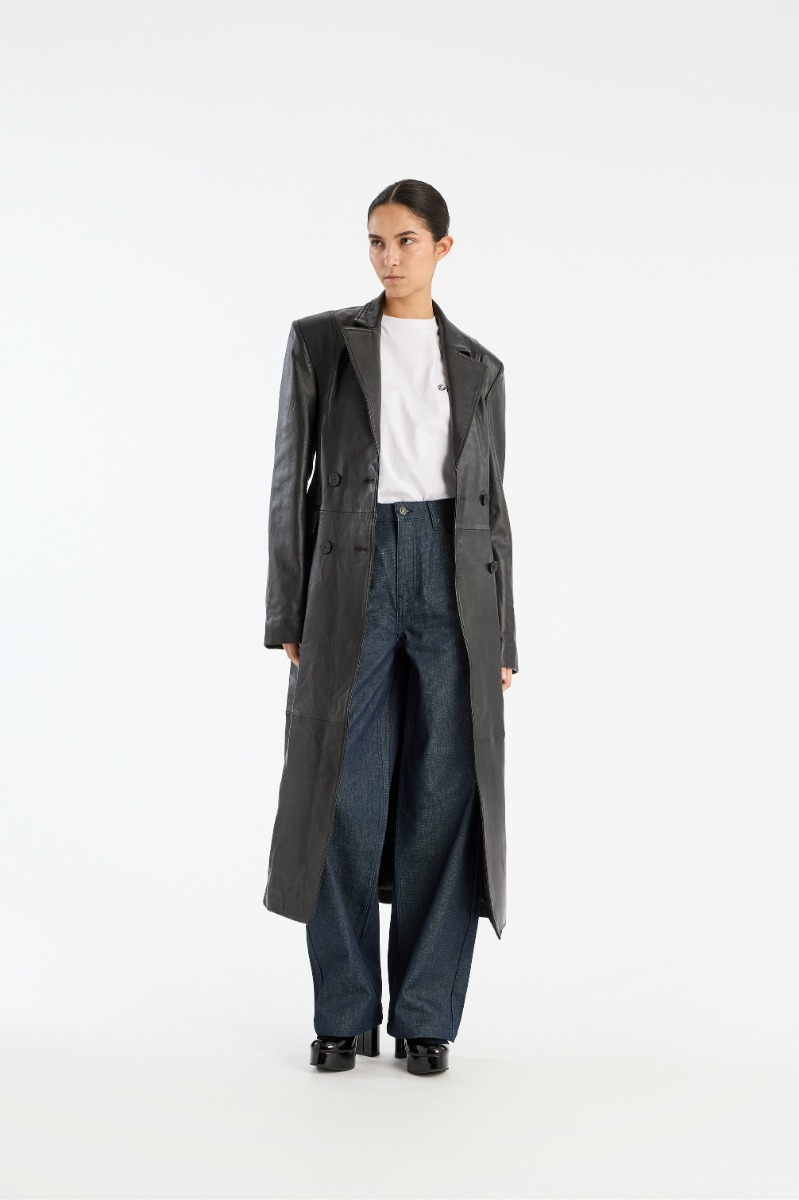rotate birger christensen Leather Long Coat Black