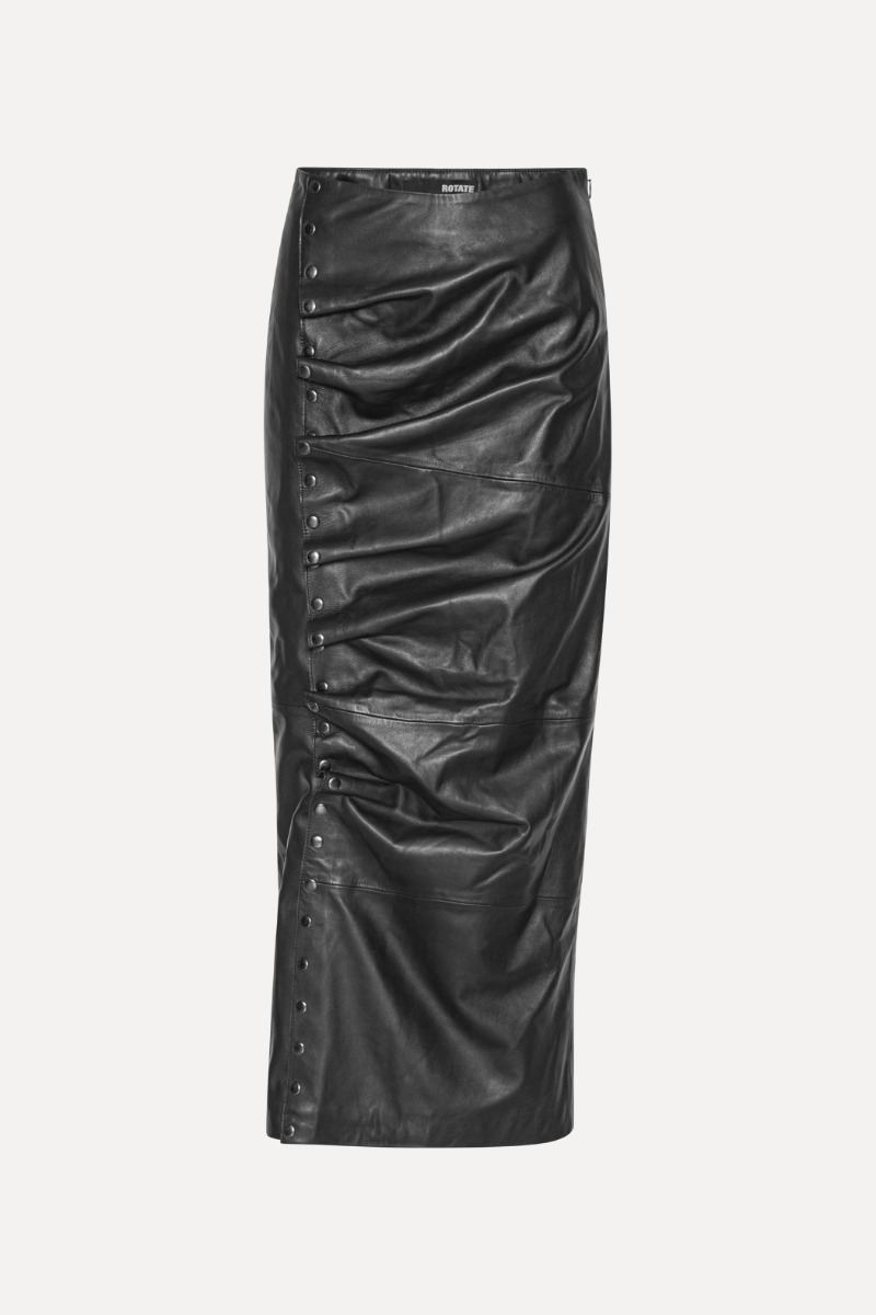 Rotate Birger Christensen Midi Leather Skirt Black