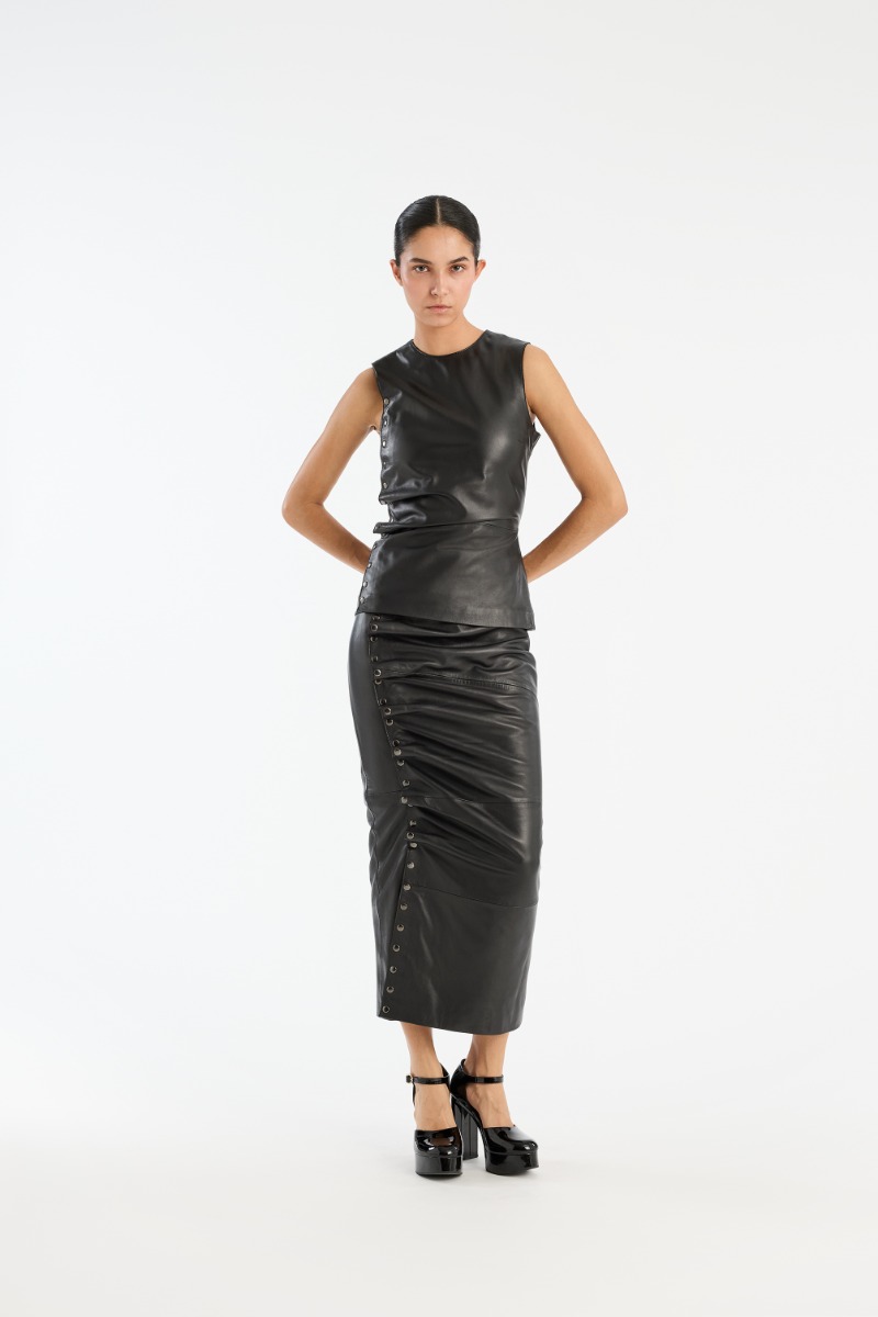 rotate birger christensen Midi Leather Skirt Black