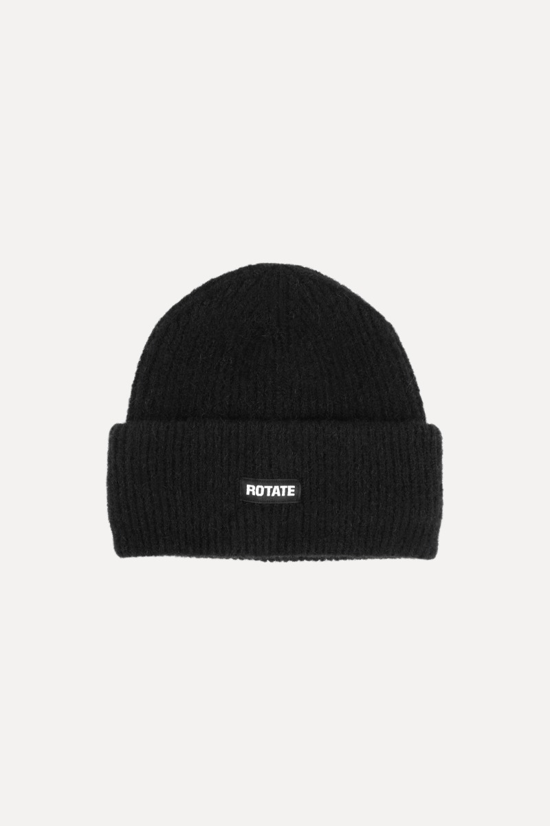 Rotate Birger Christensen Rib Knit Beanie Black