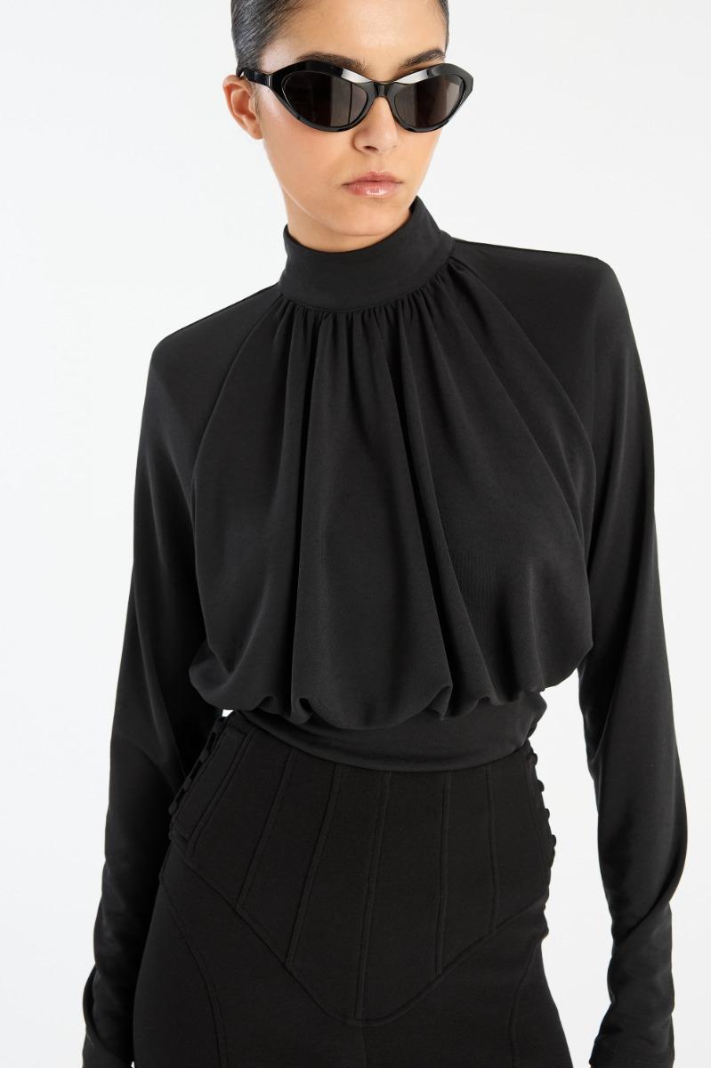 Rotate Birger Christensen Ruched Ls Top Black