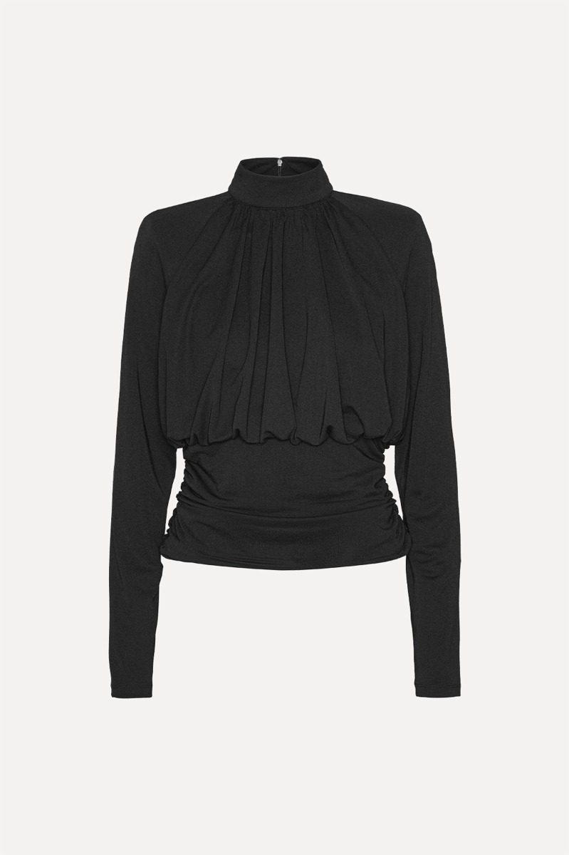 Rotate Birger Christensen Ruched Ls Top Black
