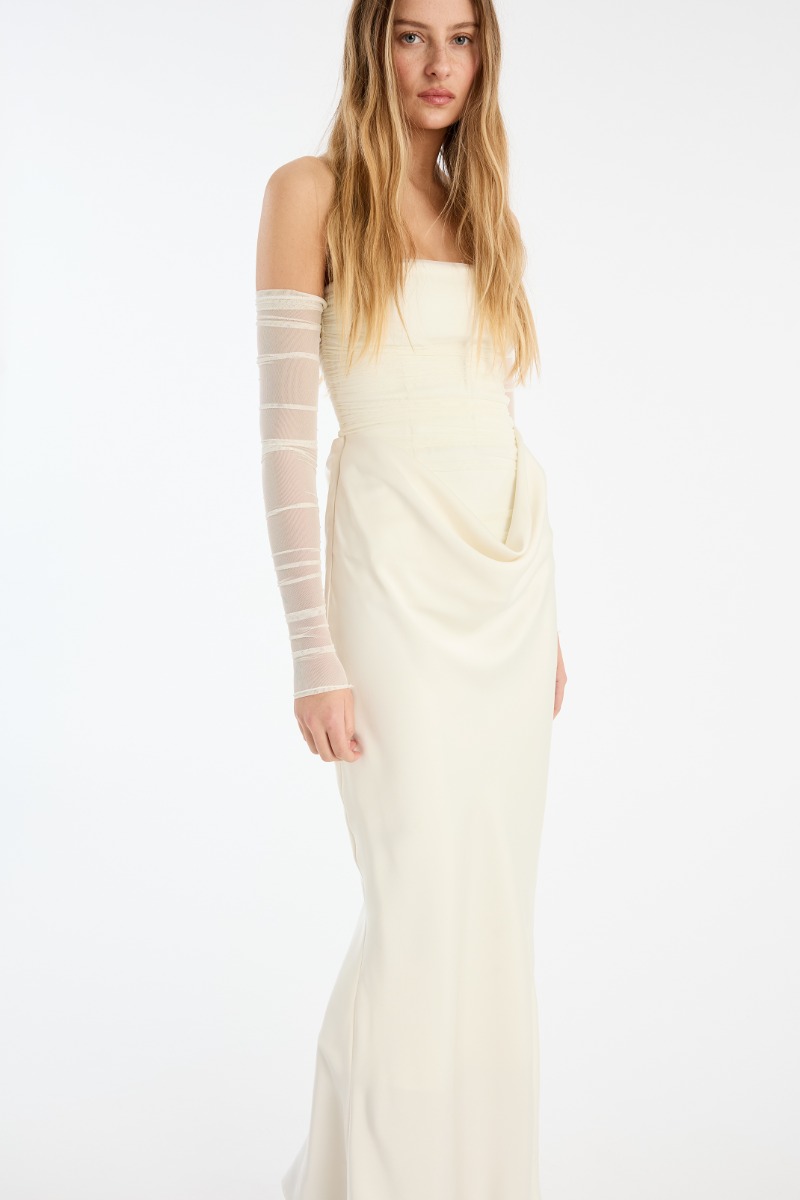 Rotate Birger Christensen Ruched Maxi Dress White