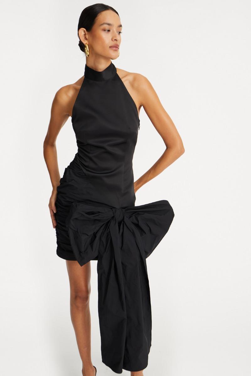 Rotate Birger Christensen Satin Bow Dress Black