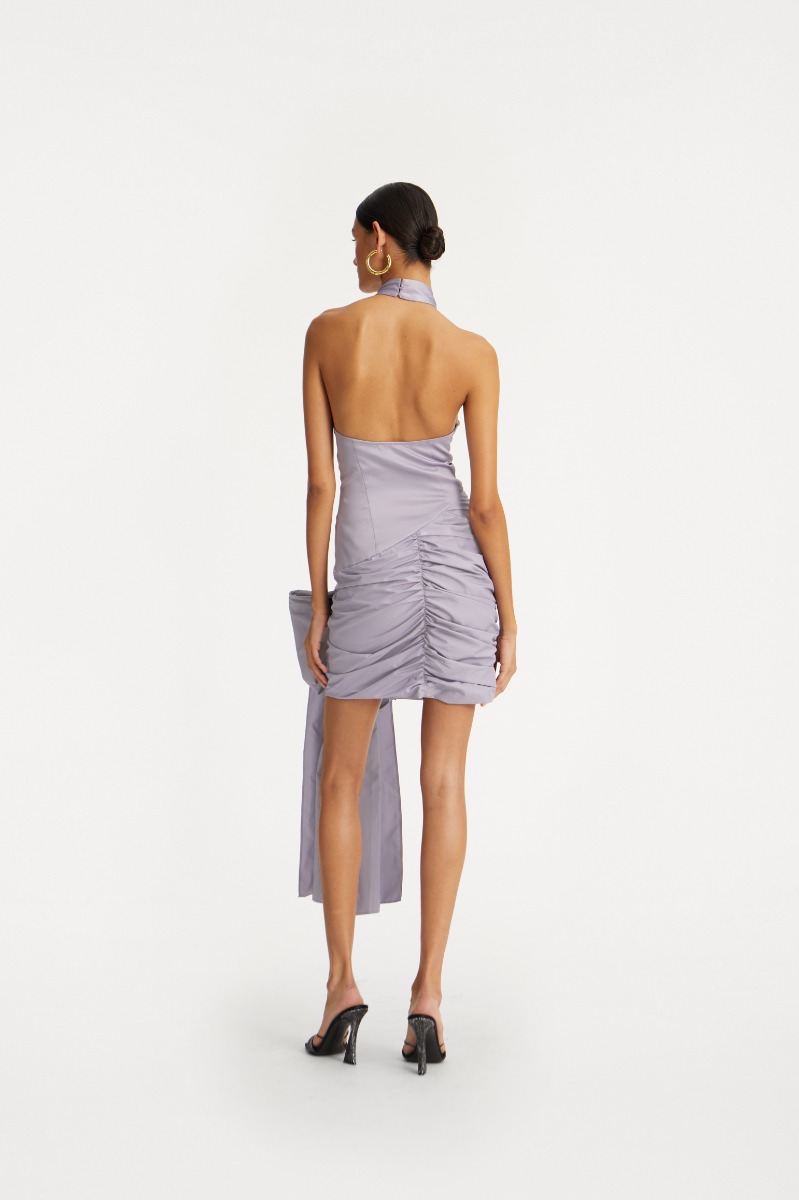 Rotate Birger Christensen Satin Bow Dress Purple