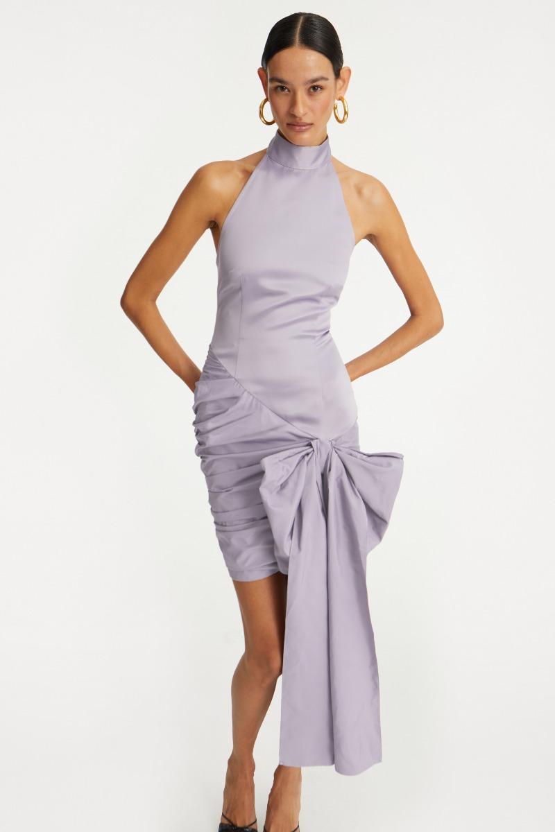 Rotate Birger Christensen Satin Bow Dress Purple