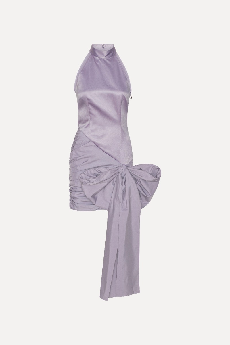 Rotate Birger Christensen Satin Bow Dress Purple