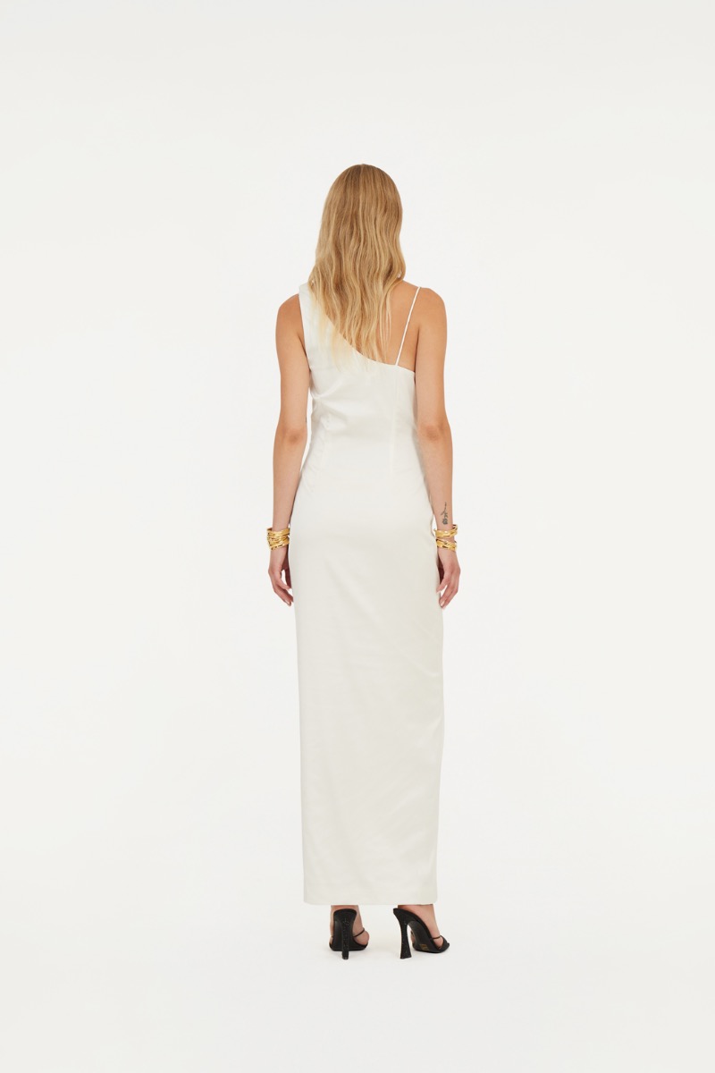 Rotate Birger Christensen Satin Draped Dress White