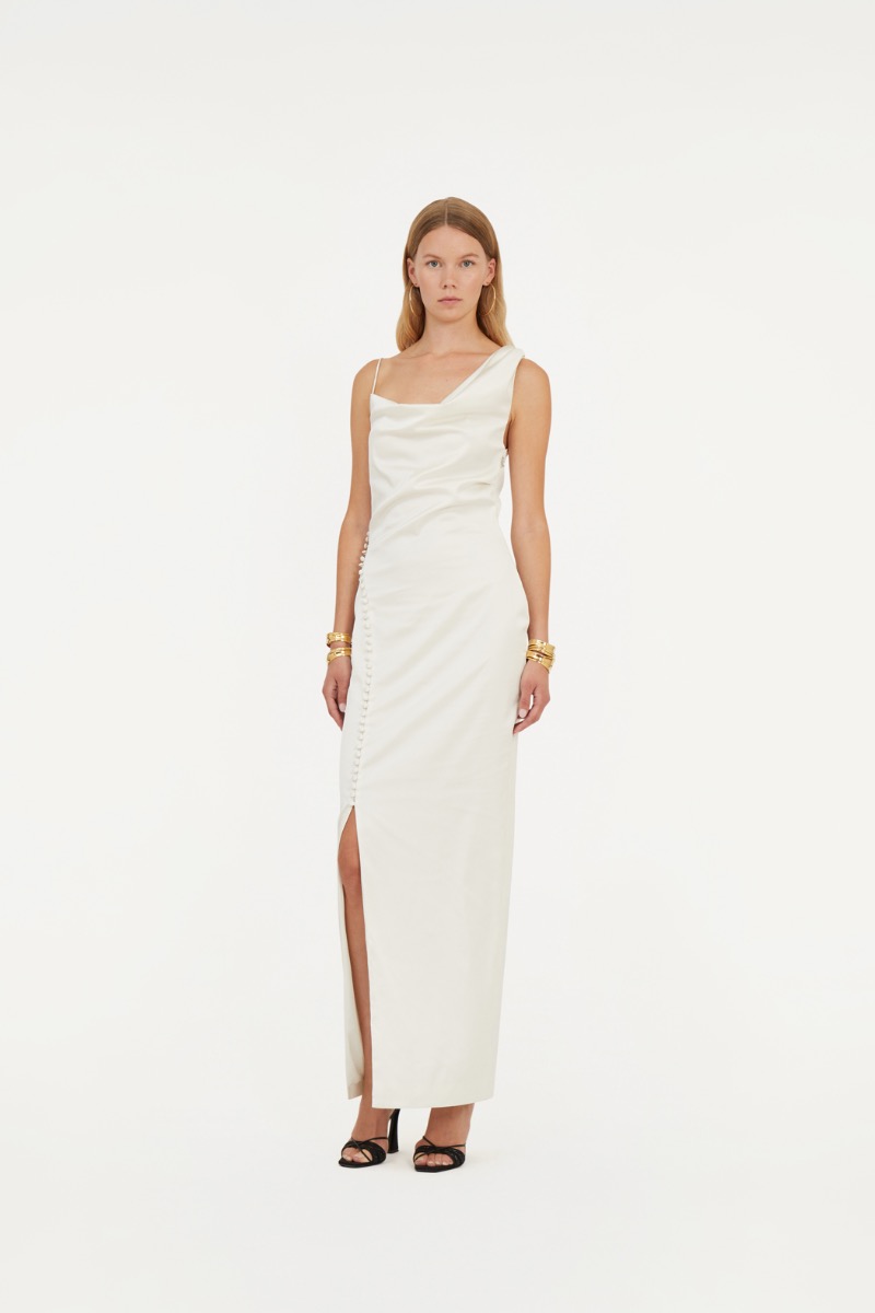 rotate birger christensen Satin Draped Dress White