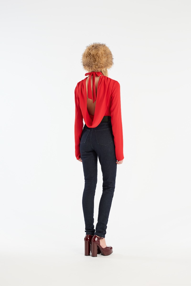 Rotate Birger Christensen Satin Drapy Back Top Red
