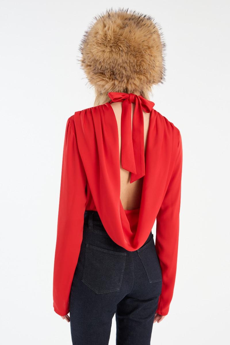 Rotate Birger Christensen Satin Drapy Back Top Red