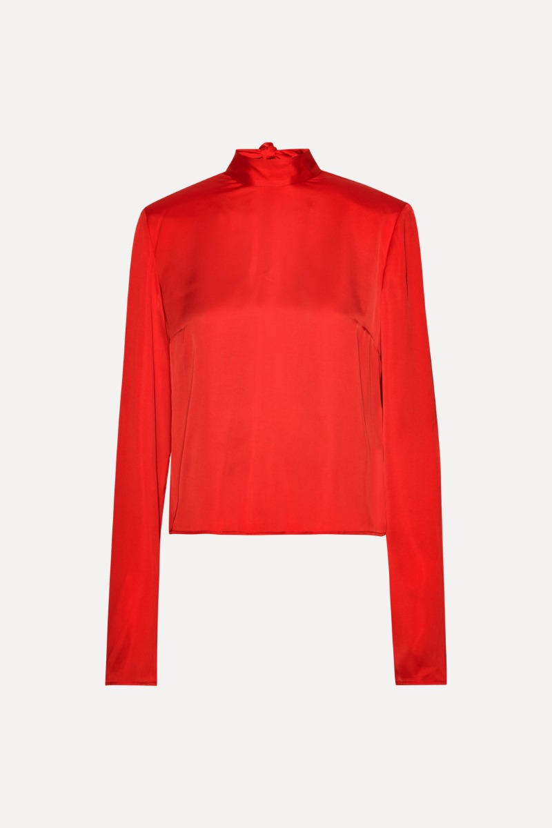 Rotate Birger Christensen Satin Drapy Back Top Red