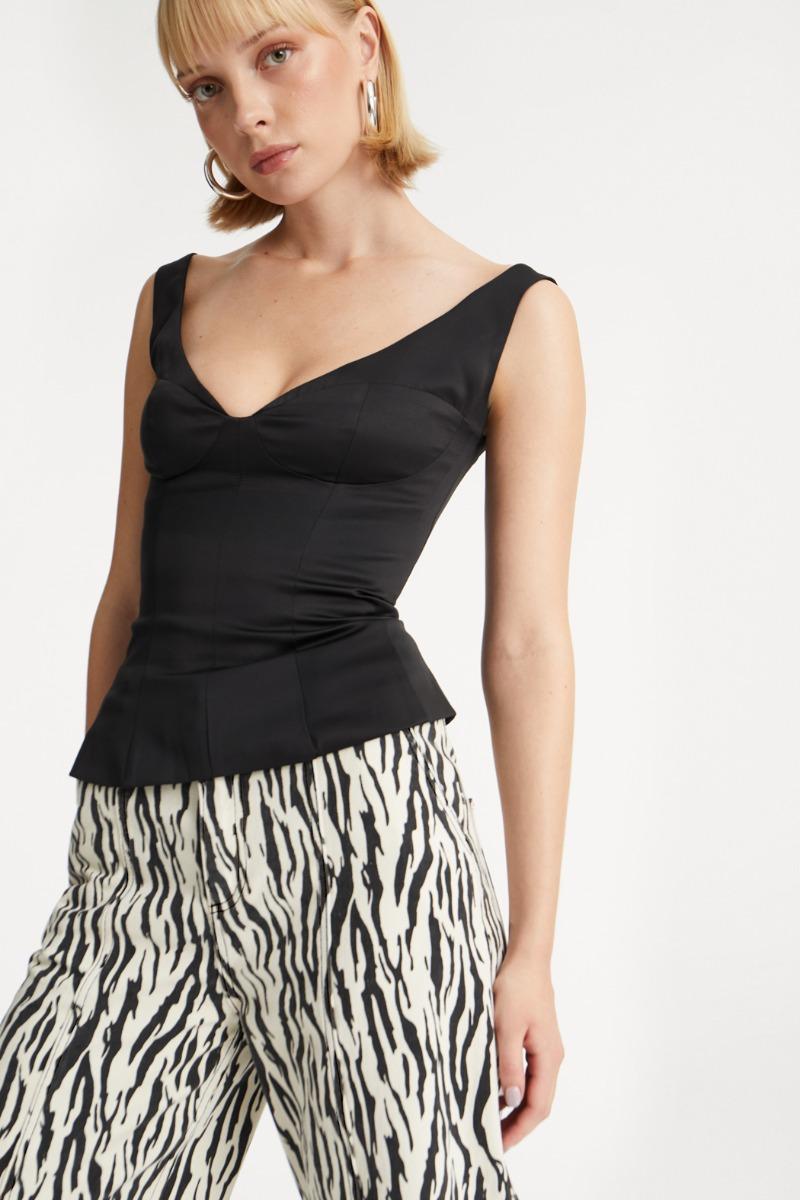 Rotate Birger Christensen Satin Fitted Top Black