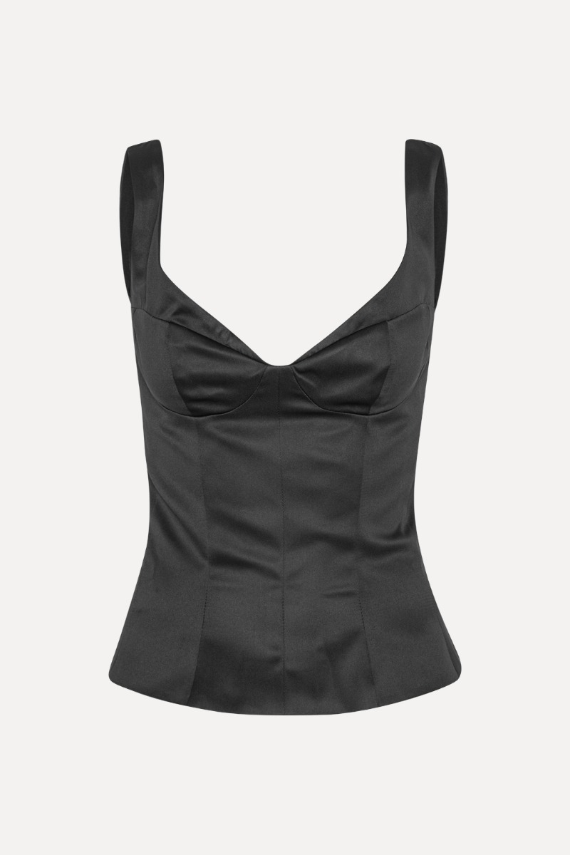 Rotate Birger Christensen Satin Fitted Top Black