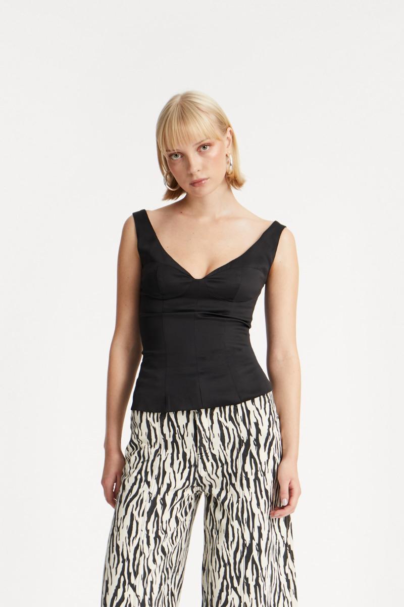 rotate birger christensen Satin Fitted Top Black