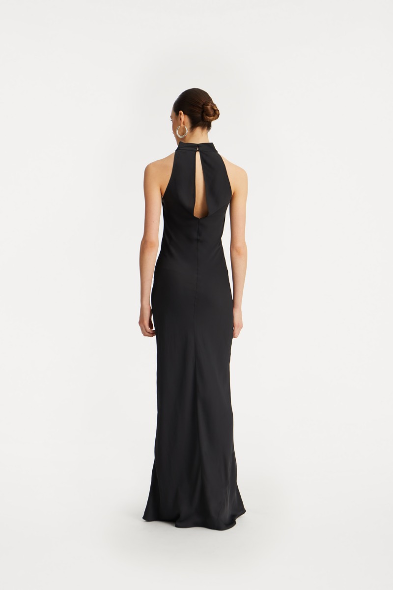 Rotate Birger Christensen Satin Maxi Dress Black