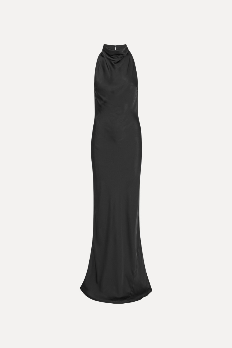 Rotate Birger Christensen Satin Maxi Dress Black