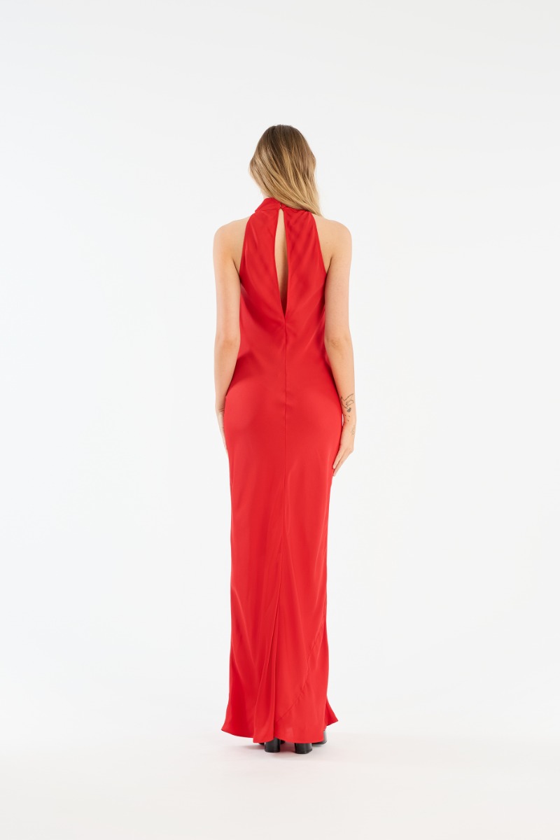 Rotate Birger Christensen Satin Maxi Dress Red