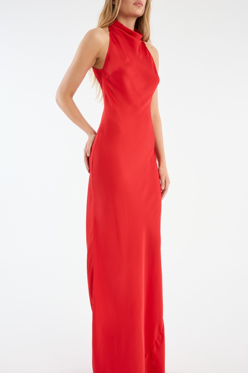 Rotate Birger Christensen Satin Maxi Dress Red