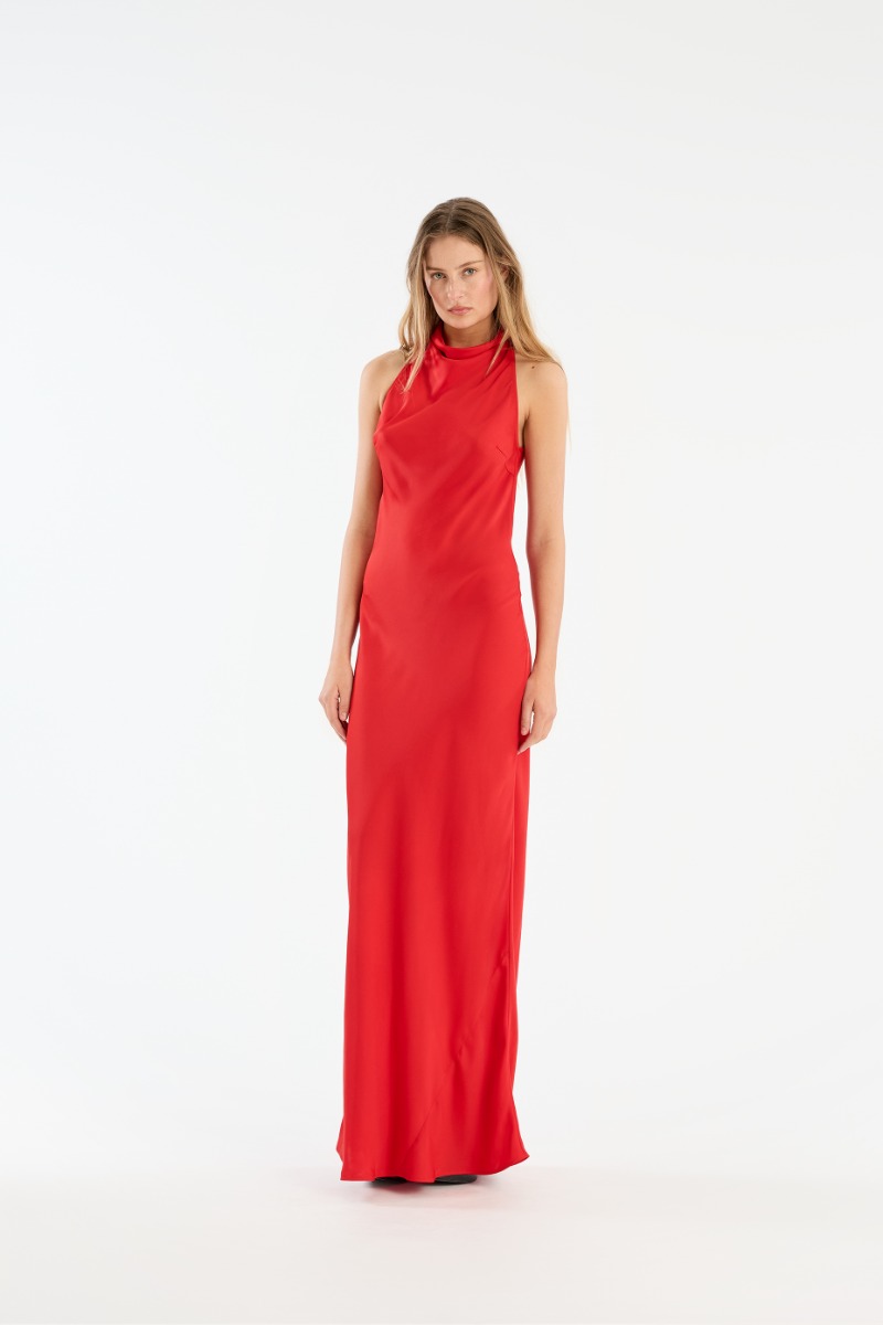 rotate birger christensen Satin Maxi Dress Red