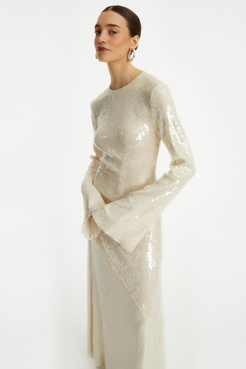 Rotate Birger Christensen Sequin Maxi Dress White