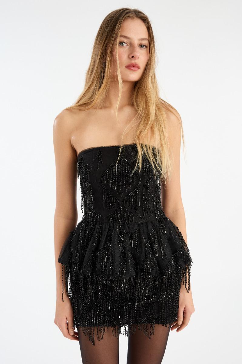 Rotate Birger Christensen Sequins Bubble Top Black