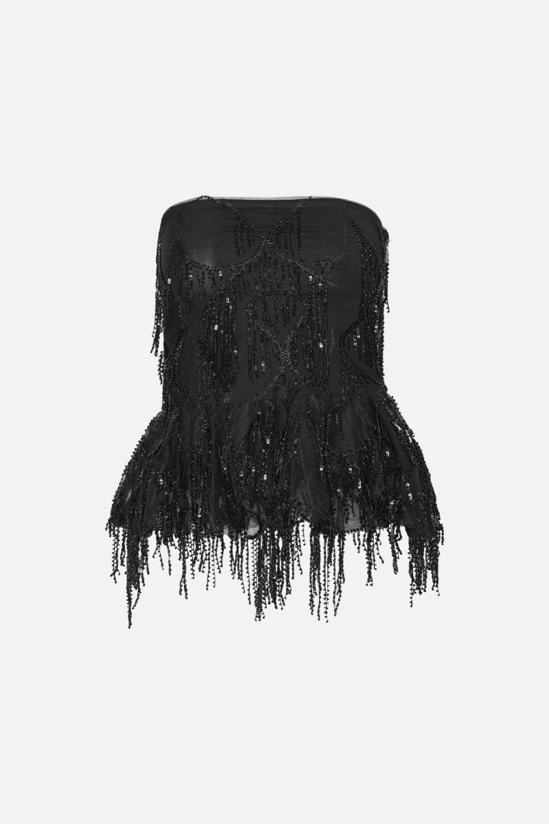 Rotate Birger Christensen Sequins Bubble Top Black