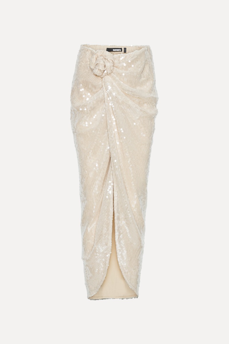 Rotate Birger Christensen Sequins Knot Skirt Creme