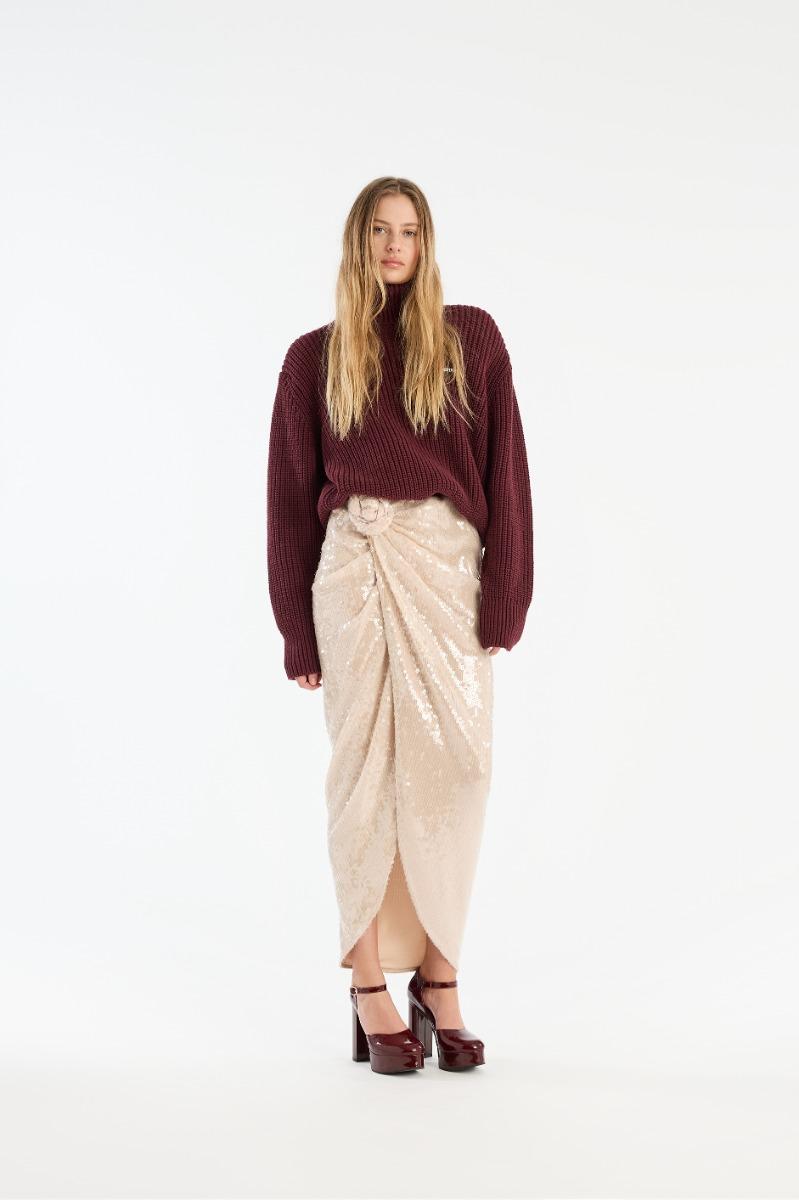 rotate birger christensen Sequins Knot Skirt Creme