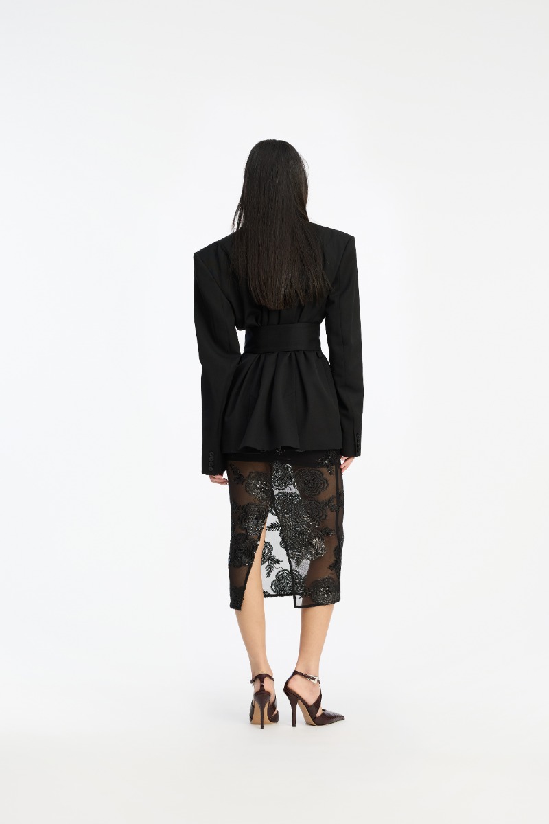 Rotate Birger Christensen Sequins Midi Skirt Black