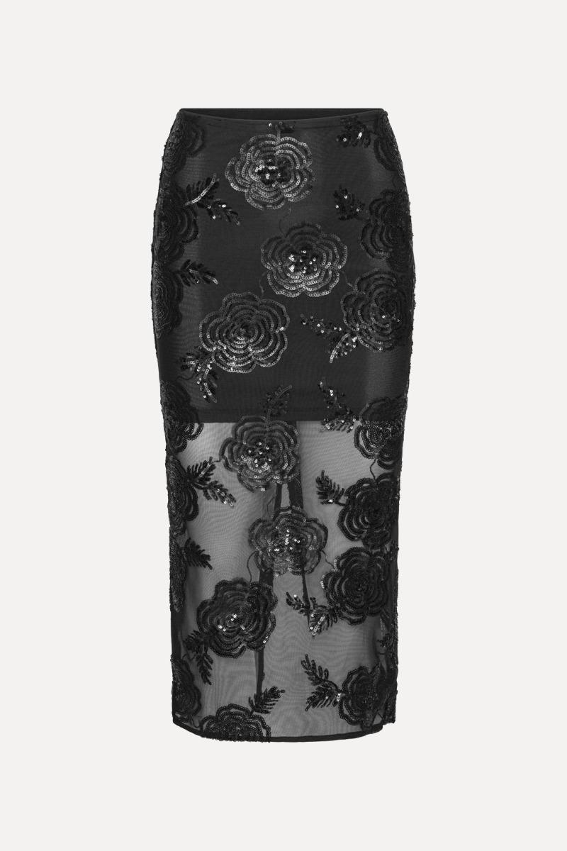 Rotate Birger Christensen Sequins Midi Skirt Black