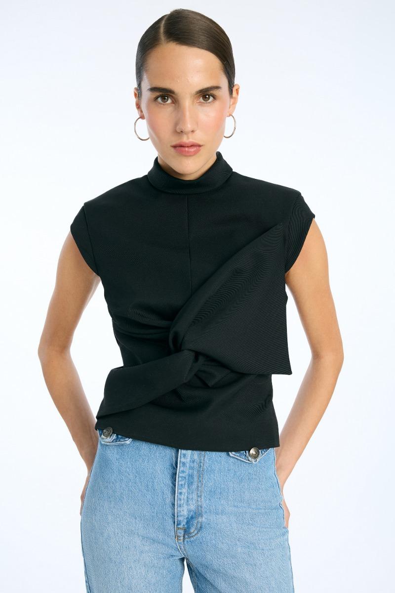 Rotate Birger Christensen Top W/ Draped Bow Black