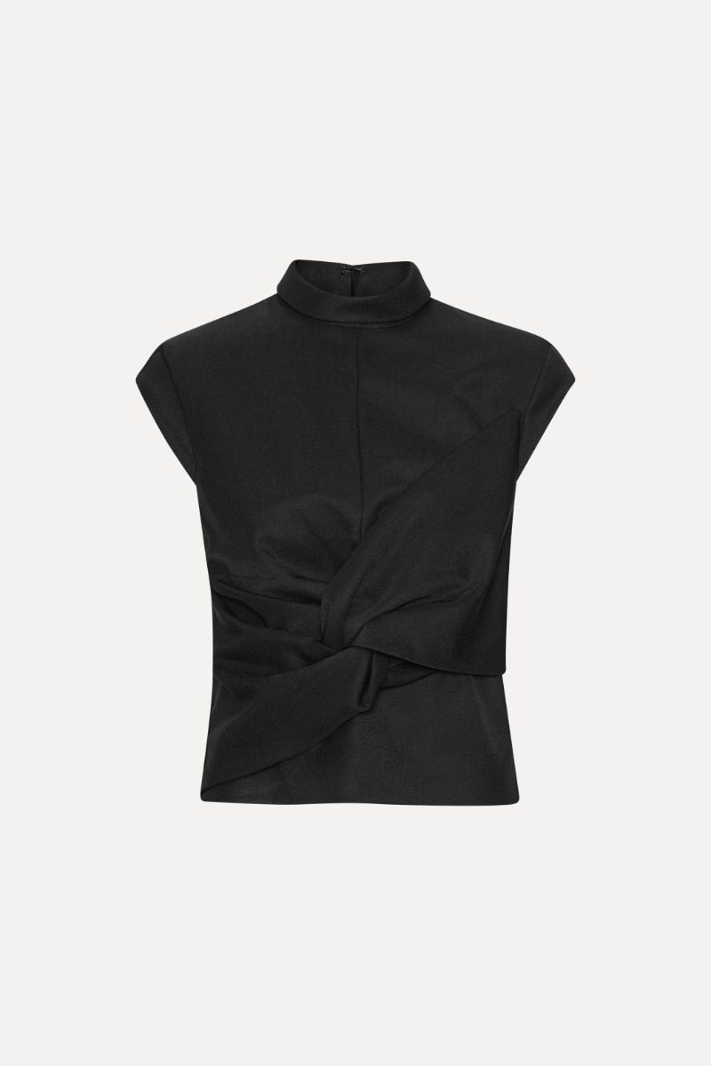 Rotate Birger Christensen Top W/ Draped Bow Black