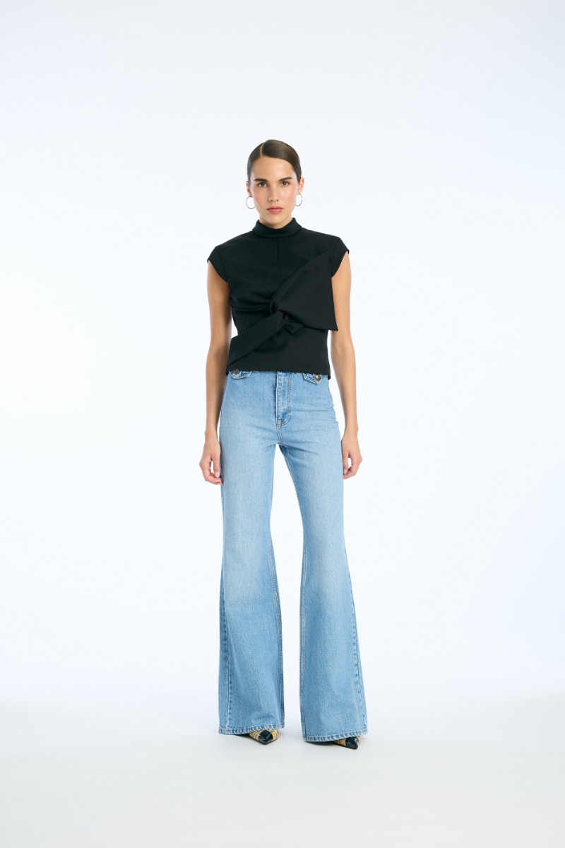 rotate birger christensen Top W/ Draped Bow Black