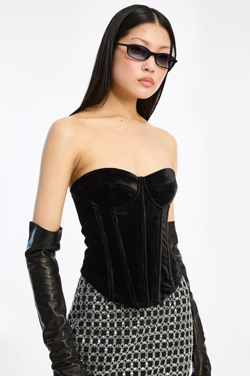 Rotate Birger Christensen Velvet Bustier Top Black