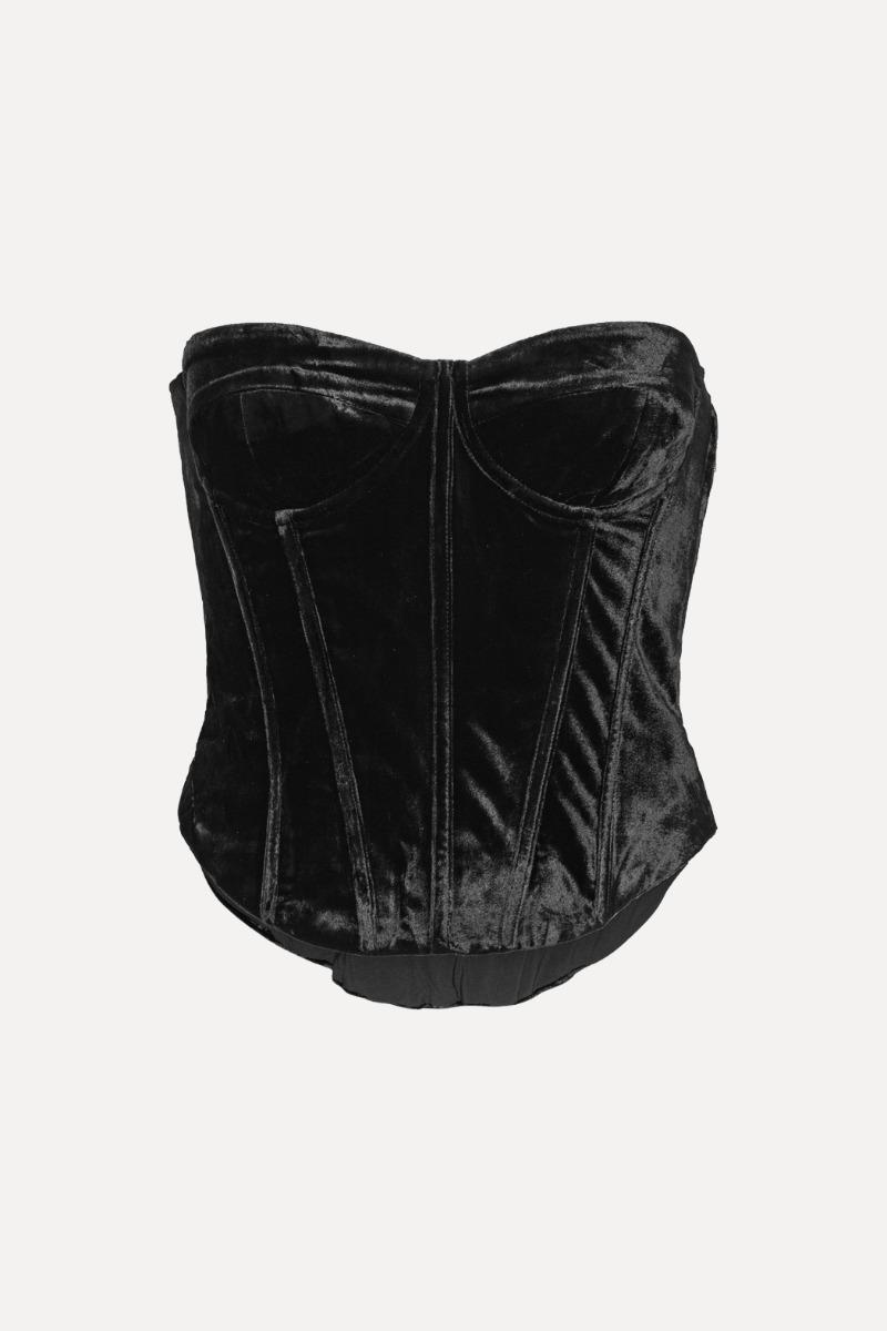 Rotate Birger Christensen Velvet Bustier Top Black