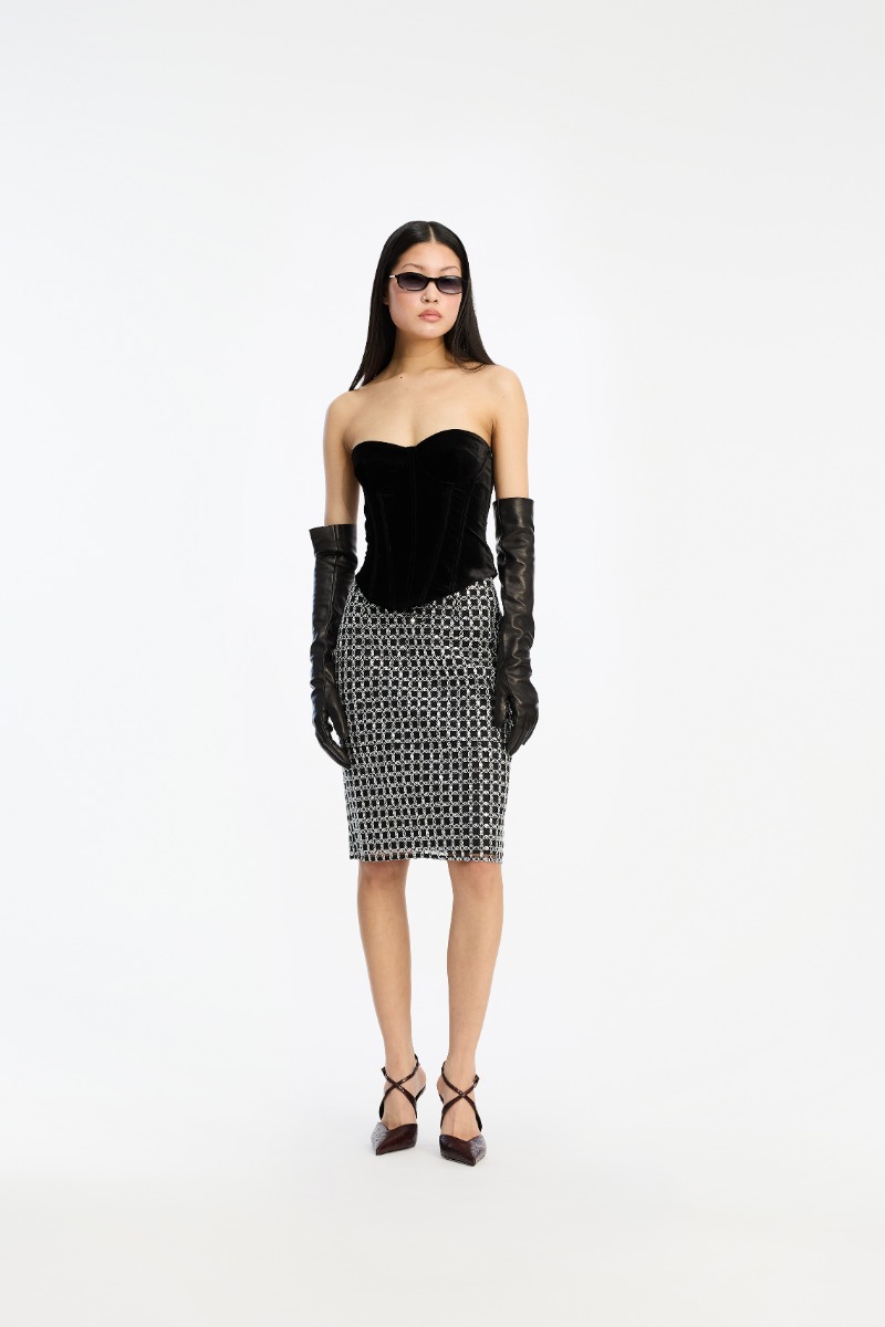 rotate birger christensen Velvet Bustier Top Black