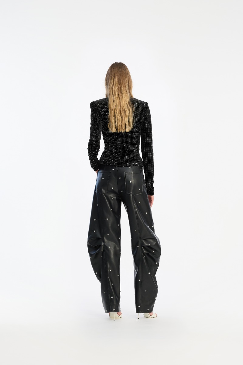 Rotate Birger Christensen Velvet Draped Top Black