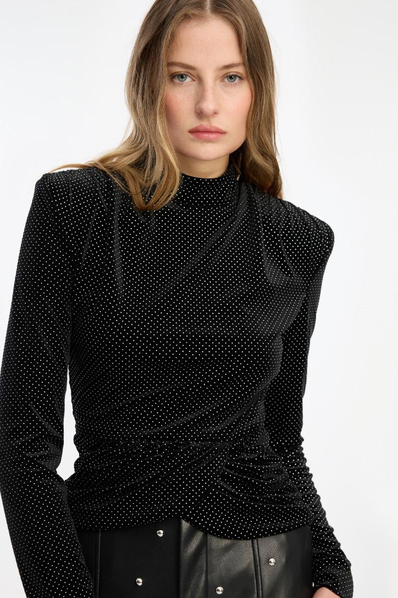 Rotate Birger Christensen Velvet Draped Top Black