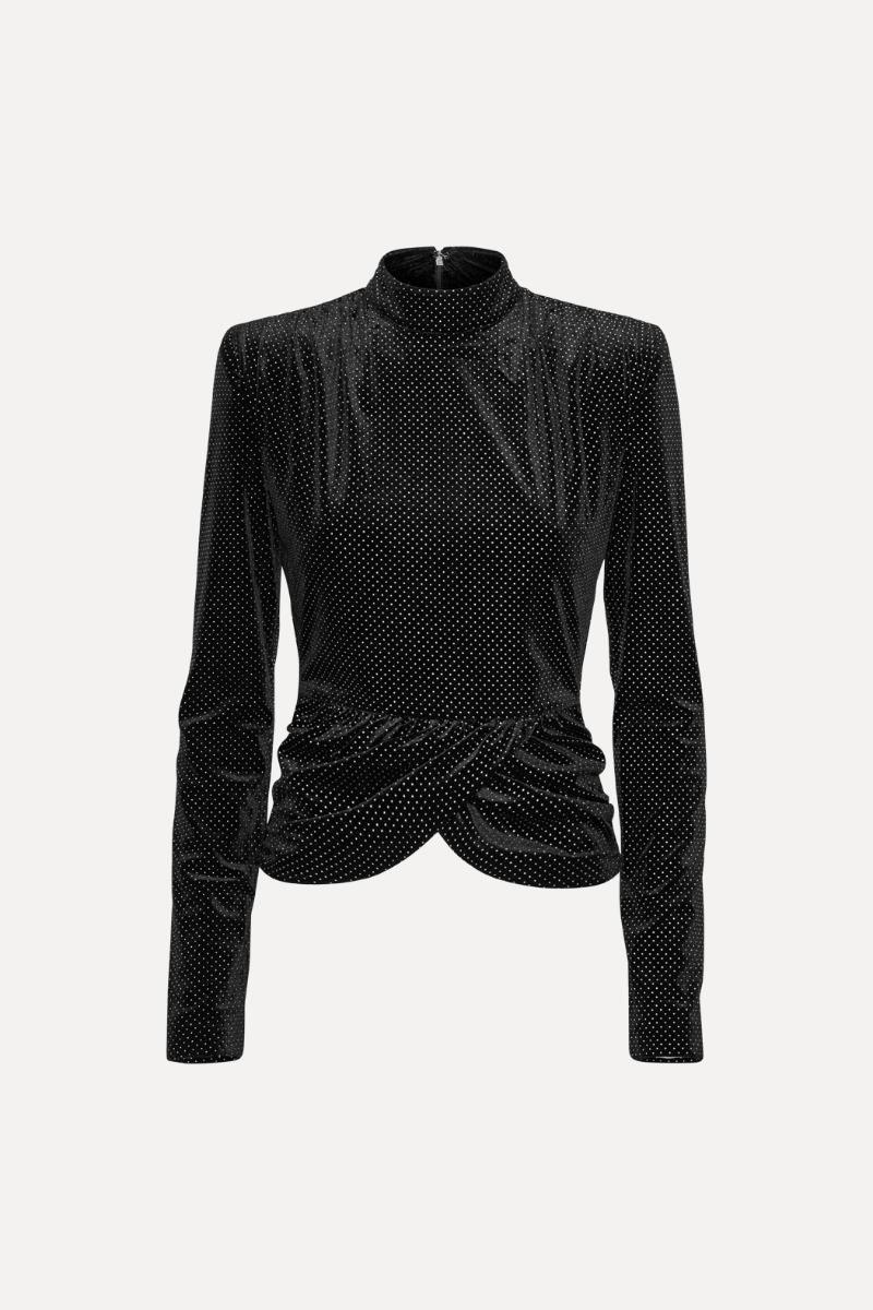 Rotate Birger Christensen Velvet Draped Top Black