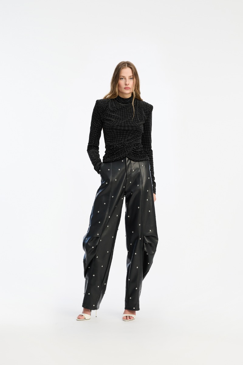 rotate birger christensen Velvet Draped Top Black