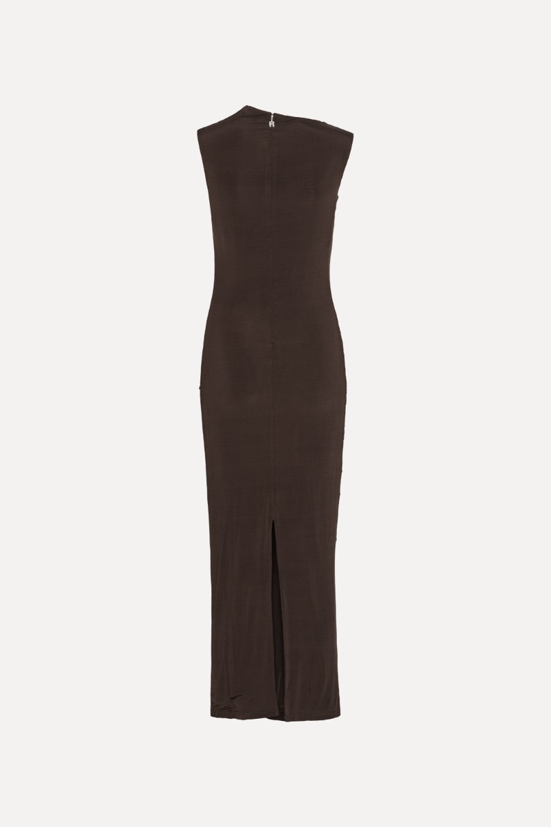 Rotate Birger Christensen Ruched Midi Dress Dark Brown