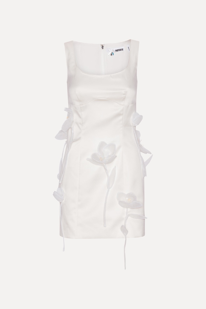 Rotate Birger Christensen Satin Big Flower Dress White