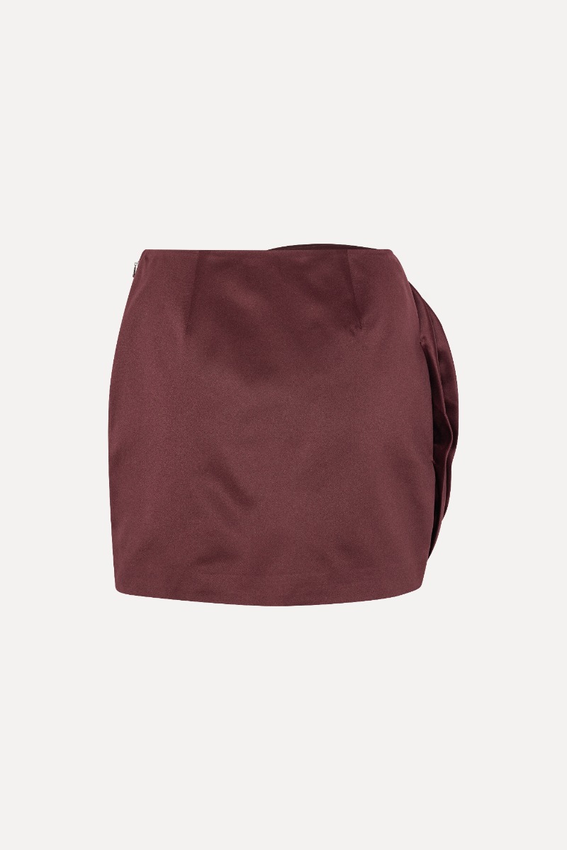 Rotate Birger Christensen Satin Big Flower Skirt Burgundy