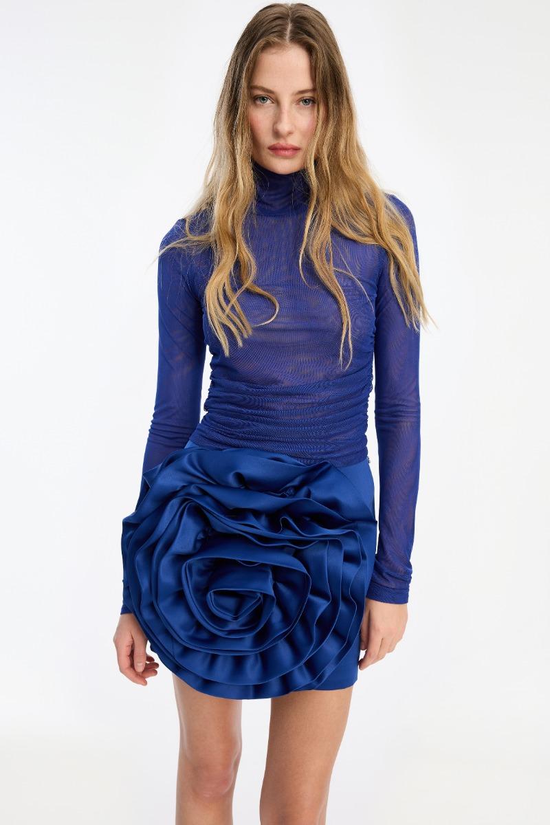 Rotate Birger Christensen Satin Big Flower Skirt Dark Blue