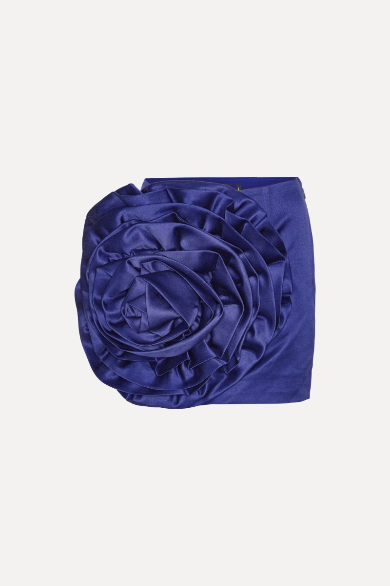 Rotate Birger Christensen Satin Big Flower Skirt Dark Blue
